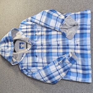 L.L. Bean Fleece Lined Hooded Flannel Jacket Size Small-Pet in Blue/White Plaid